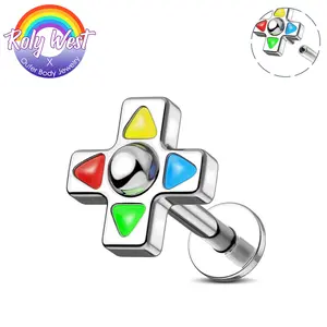 OUFER BODY JEWELRY Unisex 16G Stainless Steel Roly Arrow Keys Cartilage Stud - Fashion Daily Wear Body Piercing Labret Stud, Fashion Body Jewelry
