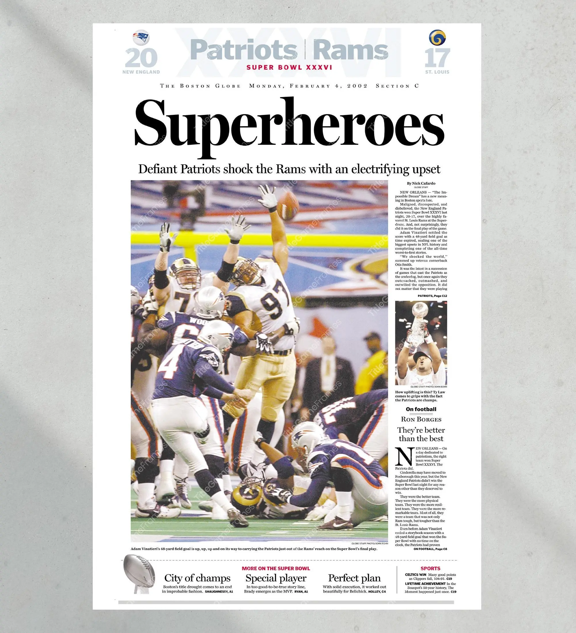 2002 New England Patriots Super Bowl 'Superheroes' Unframed Poster
