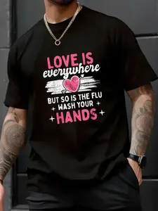 100% Cotton Unisex Vintage Valentine's Day Flu Season Wash Your Hands Anti-Germ T-Shirt , Men's Women's Short Sleeve Tops Crewneck Tshirt