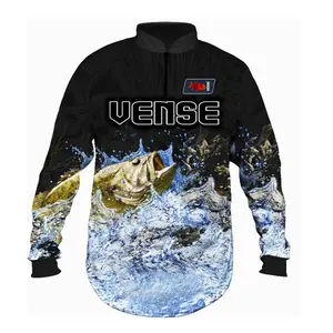 VENSE Fishing Jersey for Men UV Sun Protection UPF 30+ Long Sleeve Tee T-Shirt - Quick Dry - Includes sun neck protector.