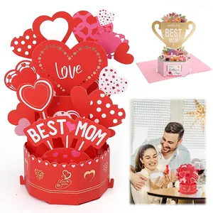 Pop Up Mothers Day Card (Displayable World's Best Mom Trophy Pop Up Valentine's Day Card, 3D Foldable Valentine's Greeting Card with Envelopes, Valentine Party Decorations Greeting Cards for Wife, Girlfriend,  Favourite People, Famliy
