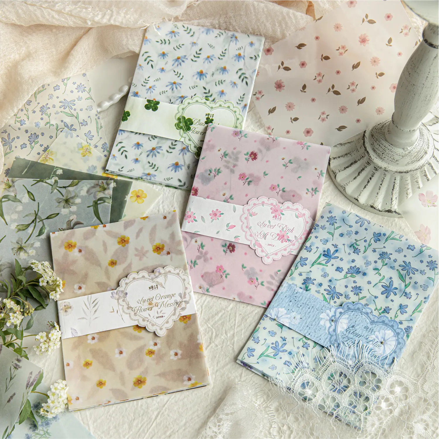 Komachi Flower Garden Series Sulfuric Acid Craft Cardstock Paper - 3.93 inches, 80 Sheets, 40 Unique Patterns, Fresh Floral Unique Prints, Elegant Vibe, Scrapbooking Paper for Scrapbooking Ideas, DIY Handcraft, Journals, Colored Cardstock Paper, Decorativ