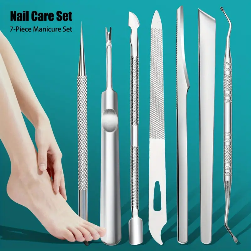 7pcs Dead Skin Tool Kit, Includes Callus Remover, Blackhead Needle, Cuticle Pusher, Nail File, Pedicure Knife, Stainless Steel