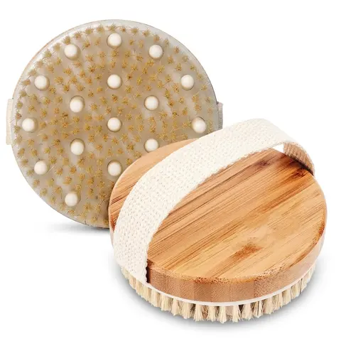 Round Shape Travel Mini Body Brush - Bathing Accessory for Showering, Exfoliation, Cellulite Removal, Lymphatic Drainage, Cleansing, Skin Renewal & Collagen Production, TikTok-Inspired Bathroom Home Supply