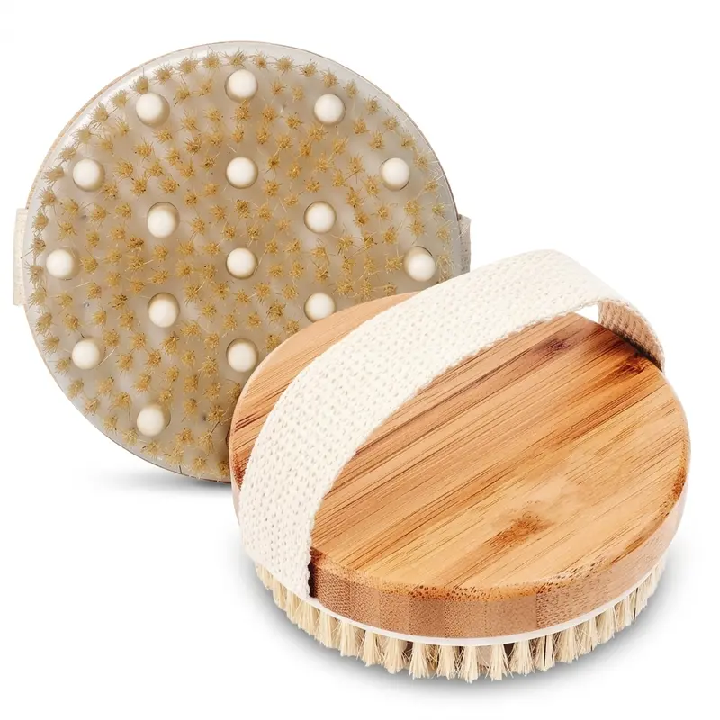 Round Shape Travel Mini Body Brush - Bathing Accessory for Showering, Exfoliation, Cellulite Removal, Lymphatic Drainage, Cleansing, Skin Renewal & Collagen Production, TikTok-Inspired Bathroom Home Supply