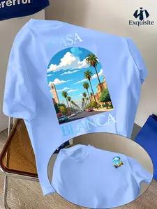 Men's Casual Long T-Shirt, Fitted H-Type Animal Pattern, Round Neck Polyester Fabric, Fashion Streetwear for Daily Wear