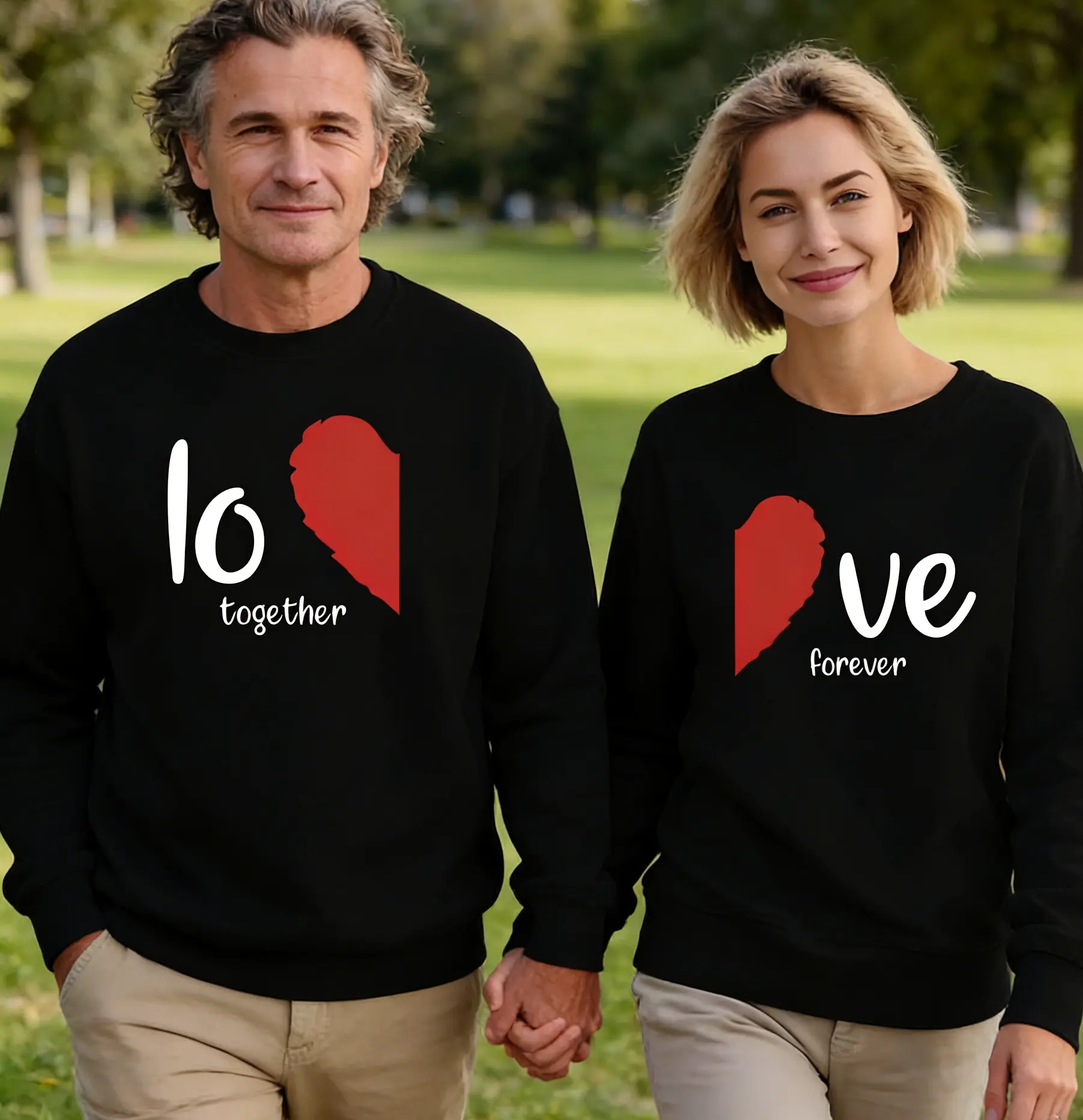Valentine's Day Couples Outfits, 'Love Forever' Graphic Print Longsleeves Sweater, Casual Loose Fit Matching Clothes for Men and Women