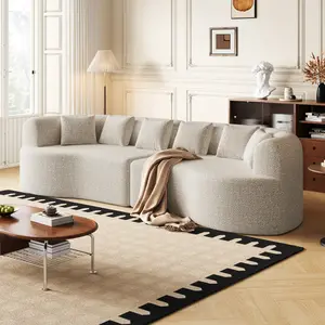 Curved Sectional Sofa Boneless Sofa Cloud Couch, 106.3-inch Oversized Modern Bone-Free Cloud Sofa with 6 Pillows Luxury Chenille Four-Seater Memory Foam Sofa with Deep Seat, No Assembly Required