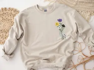 Enby Pride Sweater, Floral Skeleton Sweatshirt, Nonbinary Shirt, Subtle Pride Shirt, Gift for Nonbinary Friend, Halloween Pride Sweater Classic Cotton