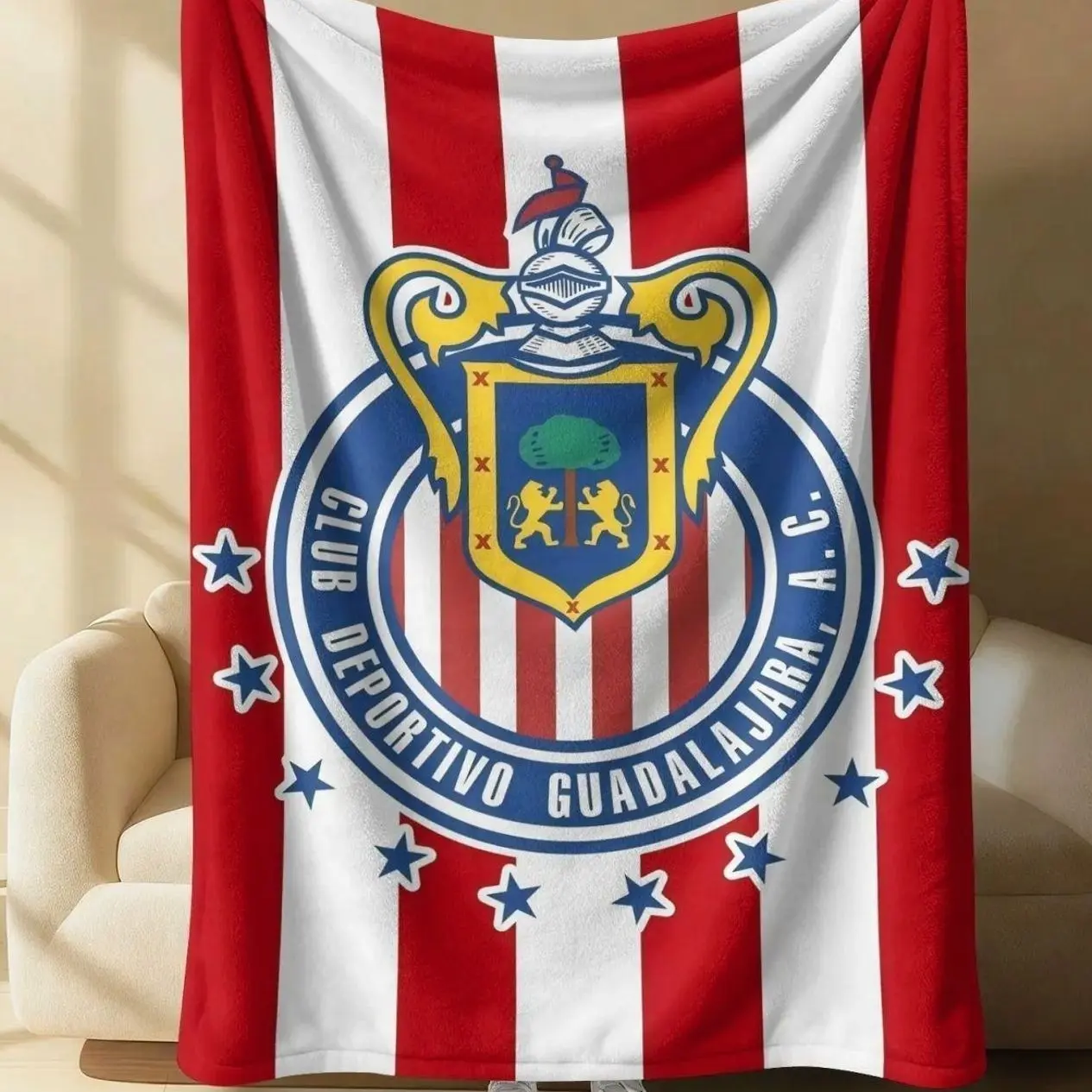Club Deportivo Guadalajara Fleece Blanket, Official Chivas Team Design, Cozy Plush Throw for Bedroom Living Room, Perfect Gift for Soccer Fans