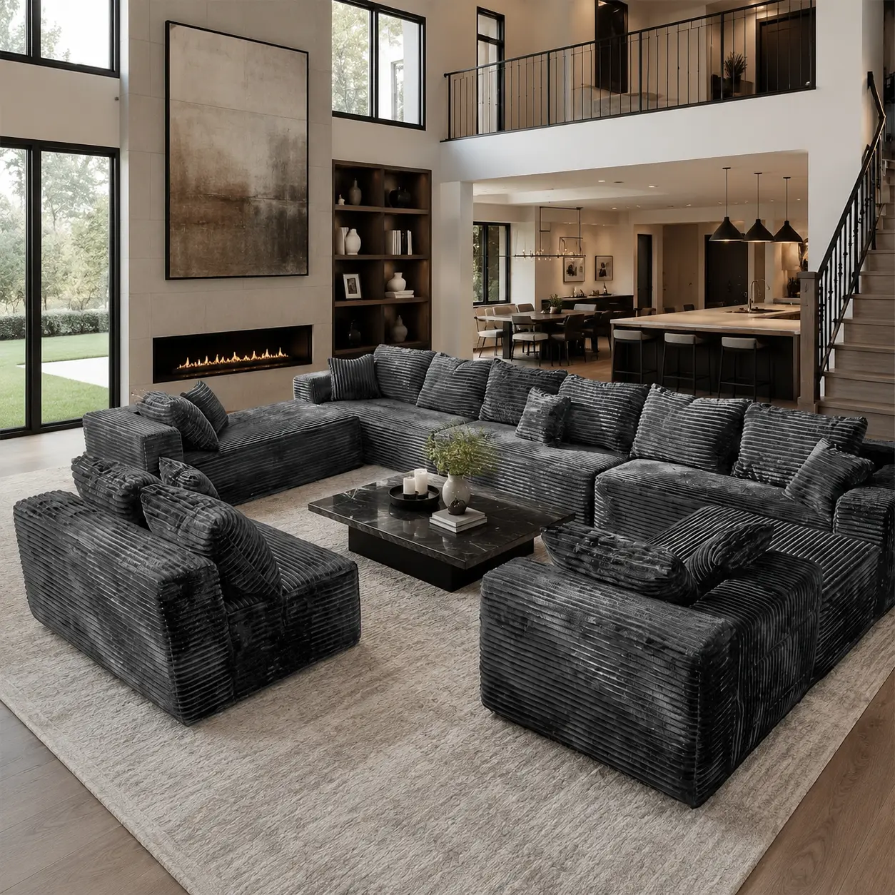 198" Oversized Modular Cloud Couch, U-Shaped Sectional Bean Bag Sofa with Deep Seats, Plush Corduroy Sleeper Sofa Bed, Frameless modern Boneless Couch for Living Room, Seats 12+ Guests effortless assembly comfy fluffy