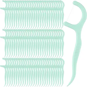 200 Count Dental Floss Picks Bulk Non Breakable Dental Floss Flossers for Adults Tooth Picks Flossers Teeth Cleaning Dental Floss Flossers for Family Pack Travel (Light Green)