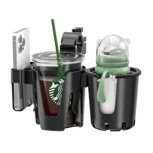 Stroller Cup Holder with Phone Holder, 3-in-1 Removable Bottle Holder, 360 Degrees Rotation Drink Holder for Wheelchair, Stroller, Bike, Walker, Scooter, Bicycle, Uppababy, Bugaboo, Britax