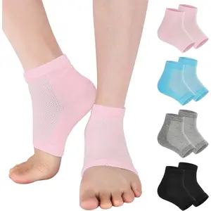 Gel Moisturizing Heel Socks for Dry Cracked Feet Women, 4 Pairs Foot Care Spa Moisture Toeless Socks for Cracked Heel Repair Treatment Overnight (Regular)