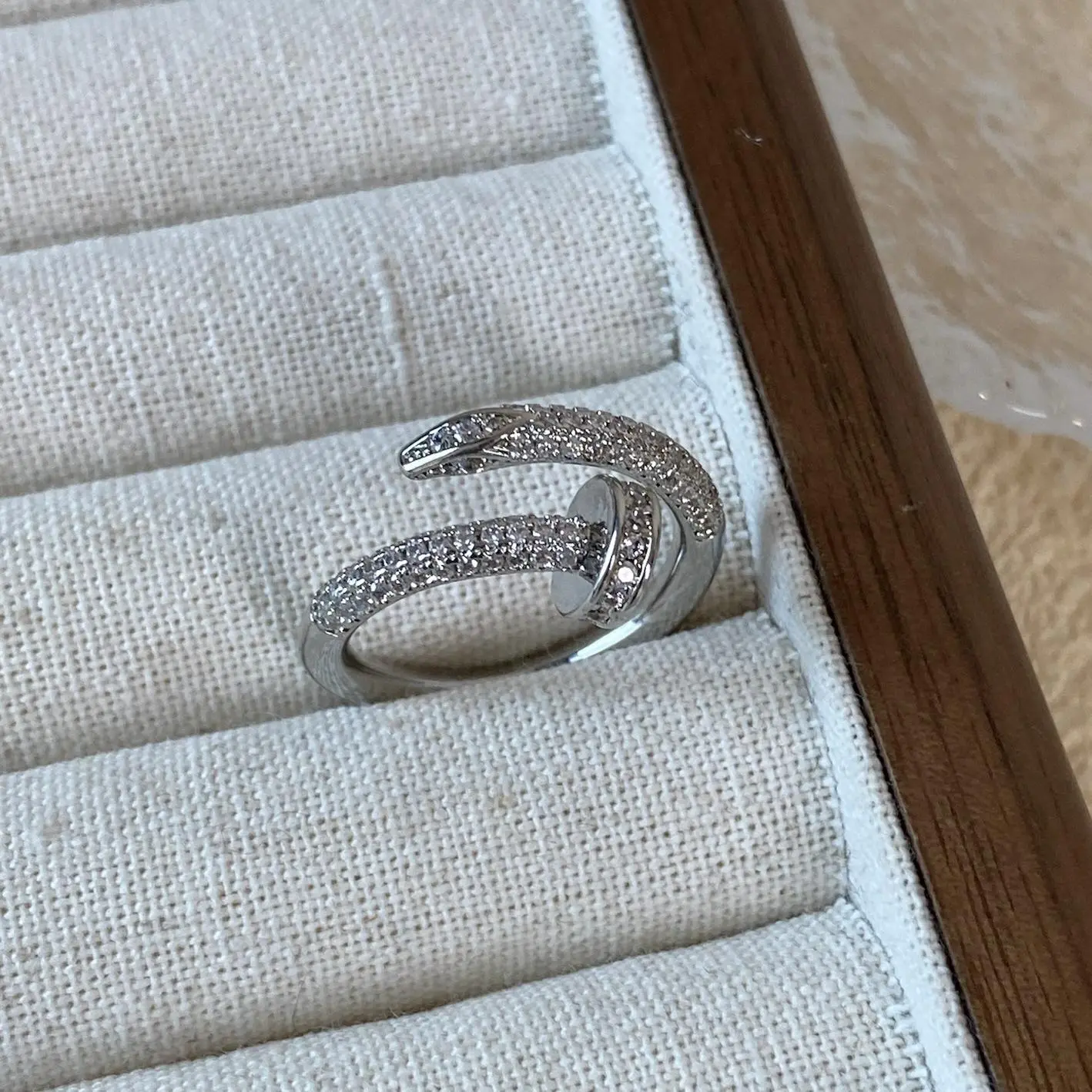 Nail Ring Women's Adjustable Opening Zircon Ring For Men and Women