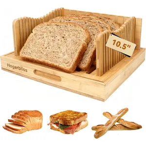 Bamboo Bread Slicer with Crumb Tray, 10.5″ Bread & Bread Slicer Guide for Homemade Bread, Sourdough, Baguette & Sandwich – Foldable Tool for Home Bakers