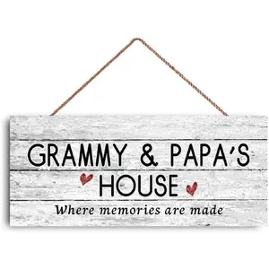Grammy & Papa's House Wooden Sign, Where Memories Are Made Rustic Wall Decor, Personalized Grandparents Home Hanging Plaque, Farmhouse Style Door Sign for Front Porch, Living Room, Home Decoration Gift12x8inch