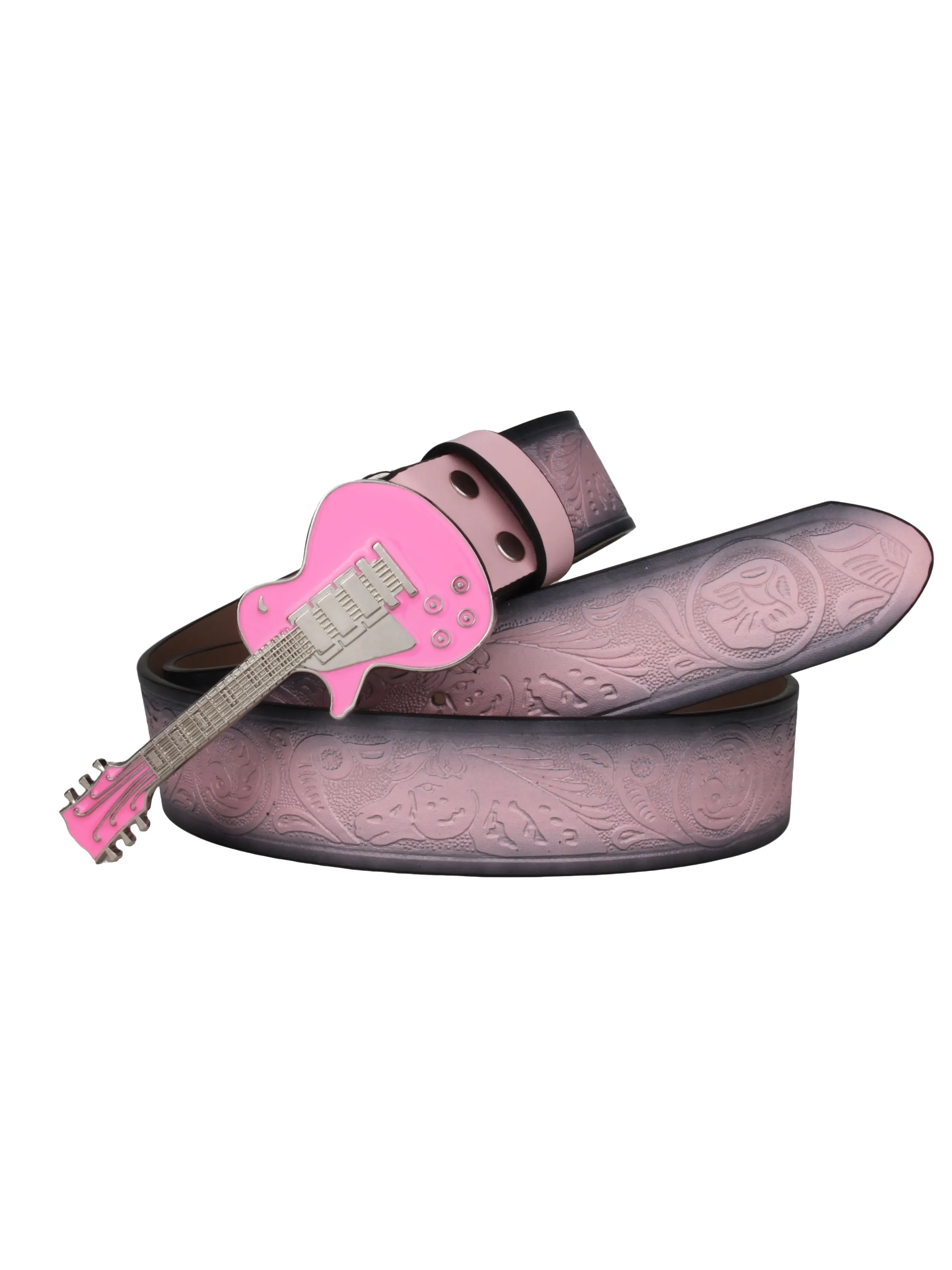 Music Lover Guitar Belt, Fashionable Metal Buckle, Gradient Paisley Embossed Leather, Unisex, Rock Style, Concert and Festival Wear, PU Leather Belt
