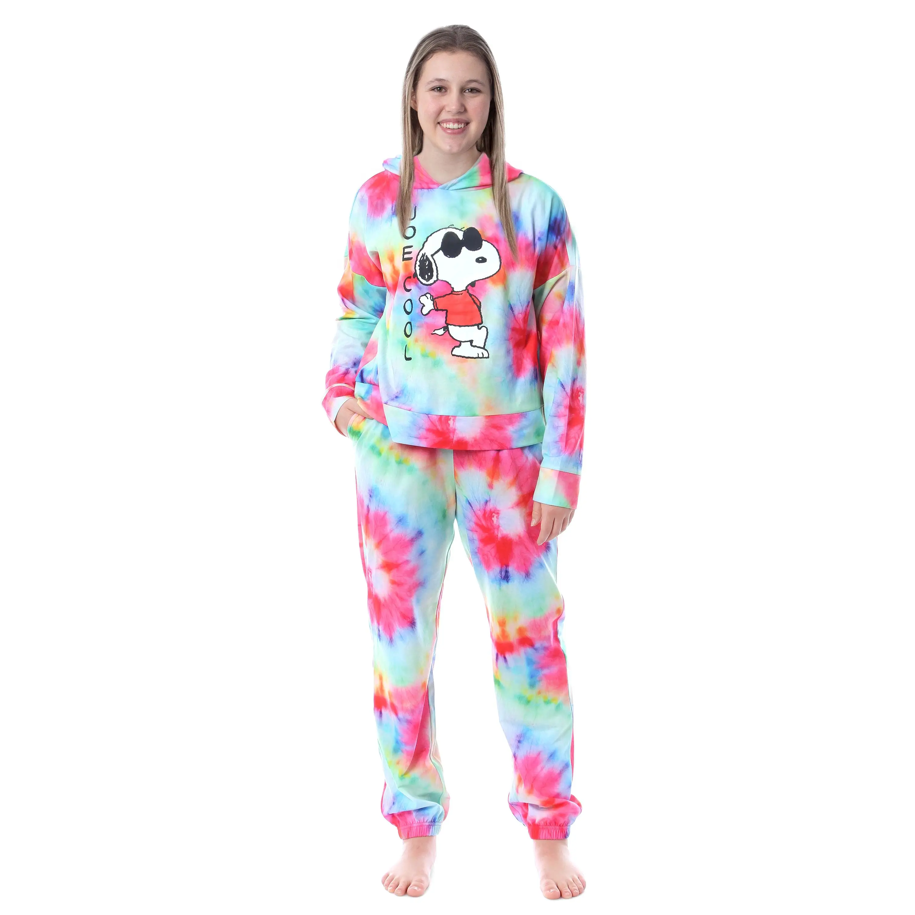 Peanuts Snoopy Joe Cool Tie Dye Womens' Pajama Loungewear Hooded Jogger Set