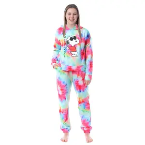 Peanuts Snoopy Joe Cool Tie Dye Womens' Pajama Loungewear Hooded Jogger Set