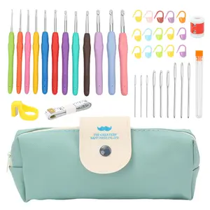 Cross-Border Hot-Selling Colorful Soft Handle Crochet Hook Set Handmade DIY Knitting Tools Beginner Crochet Storage Bag Set