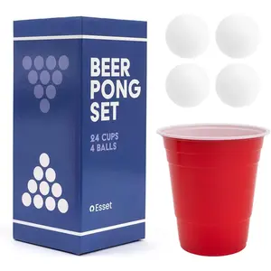 Beer Pong Set 24 Reusable Cups & 4 Durable Pong Balls America's #1 Party Game for Outdoor Events & Gifts for Friends & Family