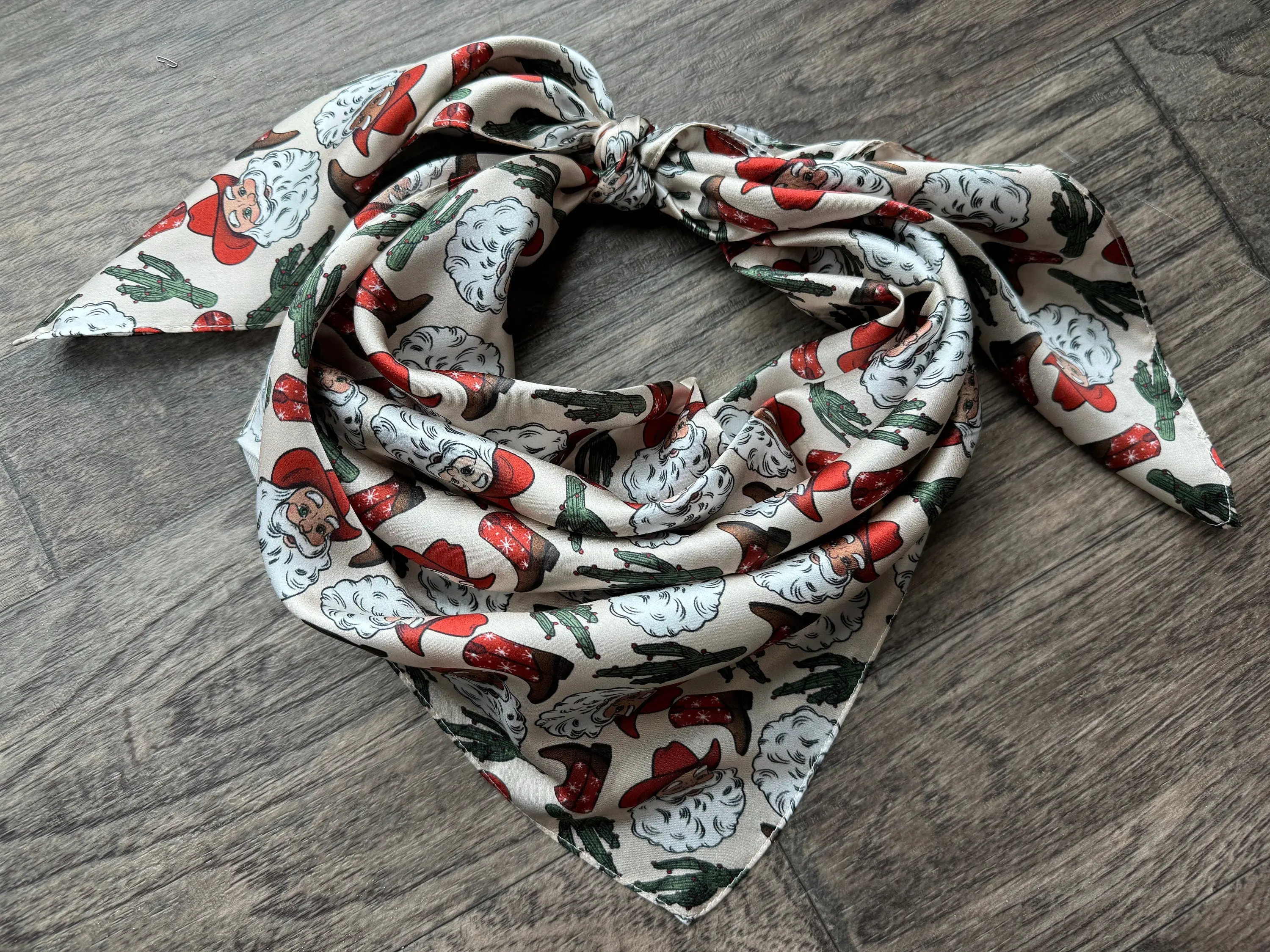 100% Silk Wild Rag Christmas Holiday Santa, Cactus, and Boots by Double B Wild Rags