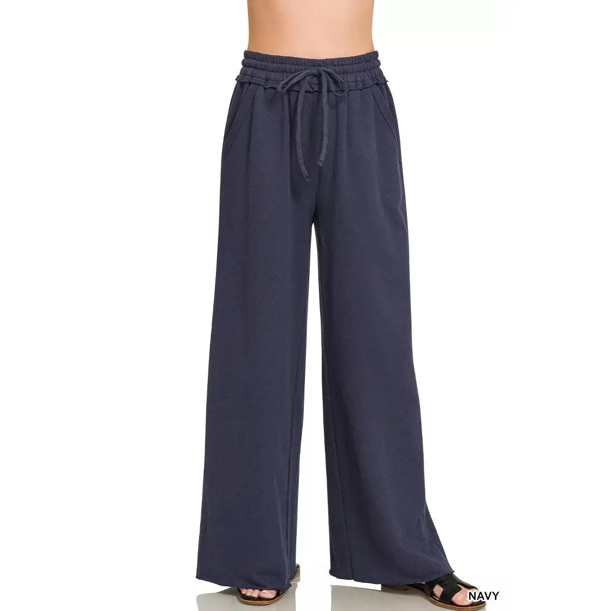 Zenana Drawstring French Terry Wide Leg Sweatpants