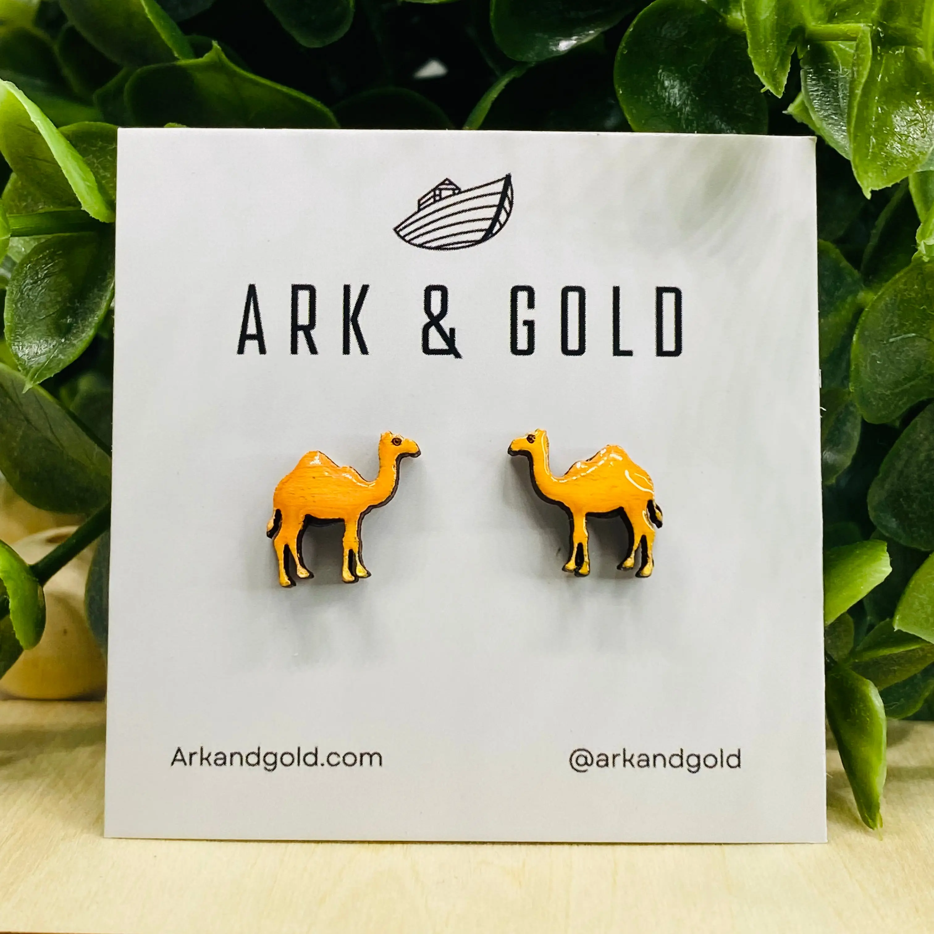 Camel Studs- Handmade Wood Earrings