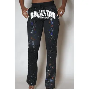 Franchesca Black Rhinestone Stacked Track Pant