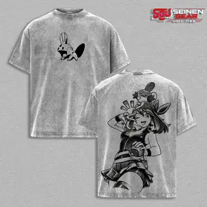 Hoenn Trainer May Cute Style T-Shirt – Vintage Washed Oversized Graphic Tee, PKM Anime Streetwear Casual, Heavy Cotton Unisex Top, Trendy Gift Idea for Him and Her