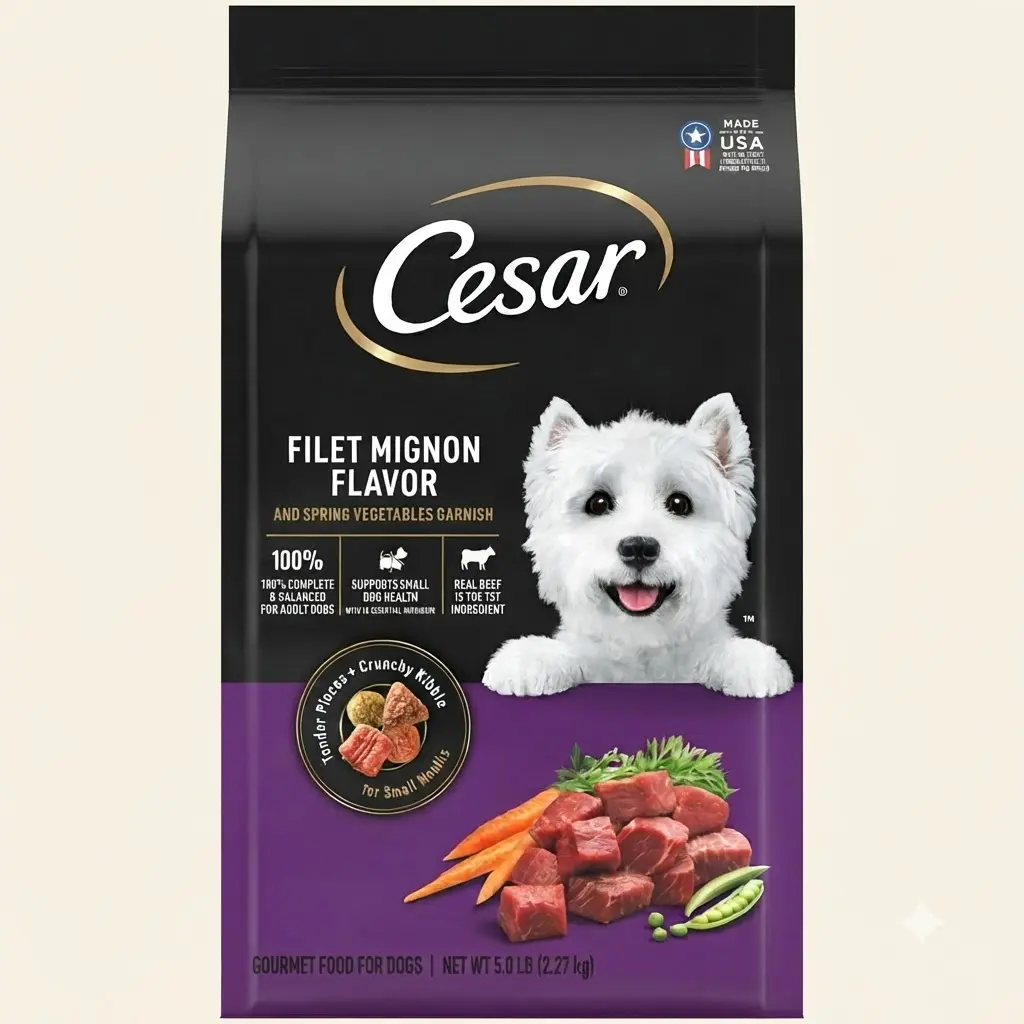 Cesar Filet Mignon Spring Vegetables Dry Dog Food 5 lb Bag High Protein Small Breed Adult Crunchy Kibble Dog Food