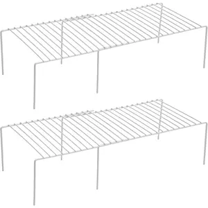 Expandable Kitchen Cabinet Shelf Organizers Set of 2, Adjustable Rustproof Metal Wire Storage Rack for Pantry Cupboard Countertop Drawer, Perfect for Spice and Utensils Storage