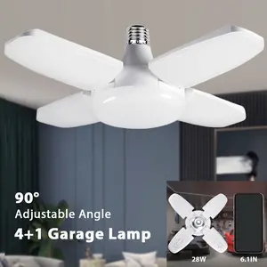 2/5 Pack Kasotile Mini Garage Lights, 28W LED Shop Lights, Garage Light Ceiling Led with 4+1 Deformable Panels, Screw in E26/E27 Socket Bulb for Warehouse, Workshop, Basement, Barn Lighting