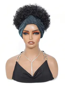 Black Headband Wigs For Women Afro Kinky Curly Wig With Synthetic Short Hair Wigs With Headband Attached Headwrap Wigs Kinky Curly Headband Wig