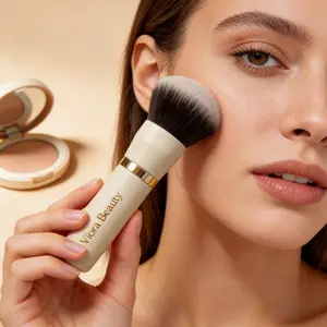 Viora Beauty Kabuki Face Makeup Brush for Powder Blush & Bronzer Soft Synthetic Bristles Dense Blending Brush Compact Handle for Better Control