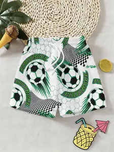 Boys' 3D Beach Pants Football Grid Print, Quick-Dry Knee-Length Shorts, Casual Fitted Summer Wear, Perfect for Outdoor Activities
