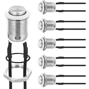 Nilight 12mm Momentary Push Button Switch 6PCS with Pre Wired Harness 12V Waterproof Stainless Steel Small Round Power Push Button Switches 2 Pin for Car Automotive Truck Boat Marine Off-Road