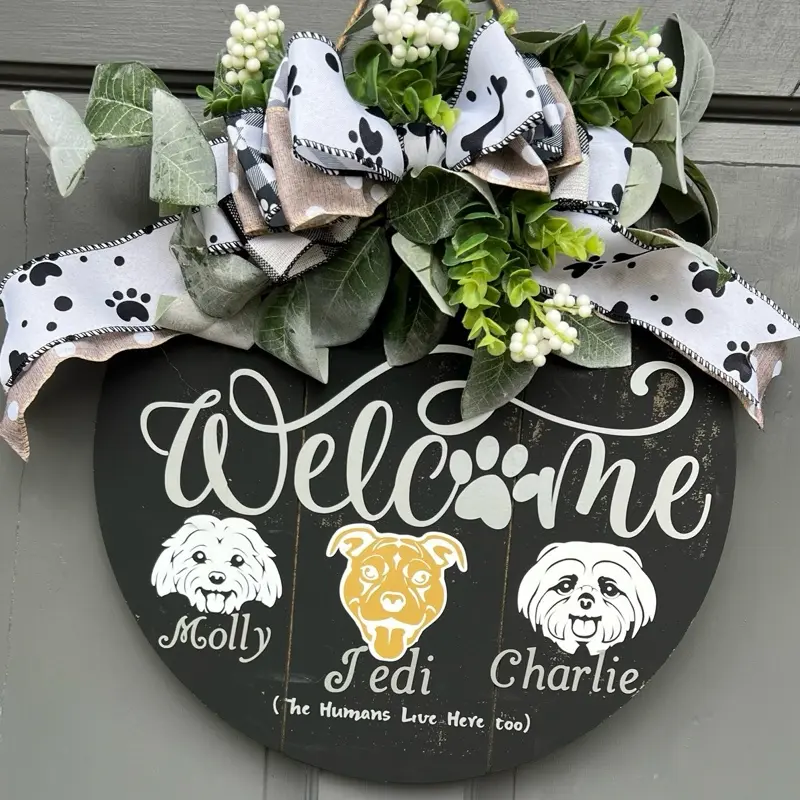Handmade Wreaths   Personalized Welcome Sign for door, mantle, hearth, holiday decor and festivities