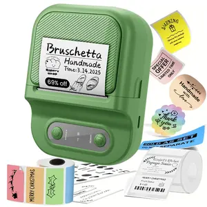 Portable Mini Thermal Label Printer, Thermal Label Maker, Includes 50x60mm, Color 50x50mm, 40x20mm Labels, Ideal for Barcodes, Addresses, Schools