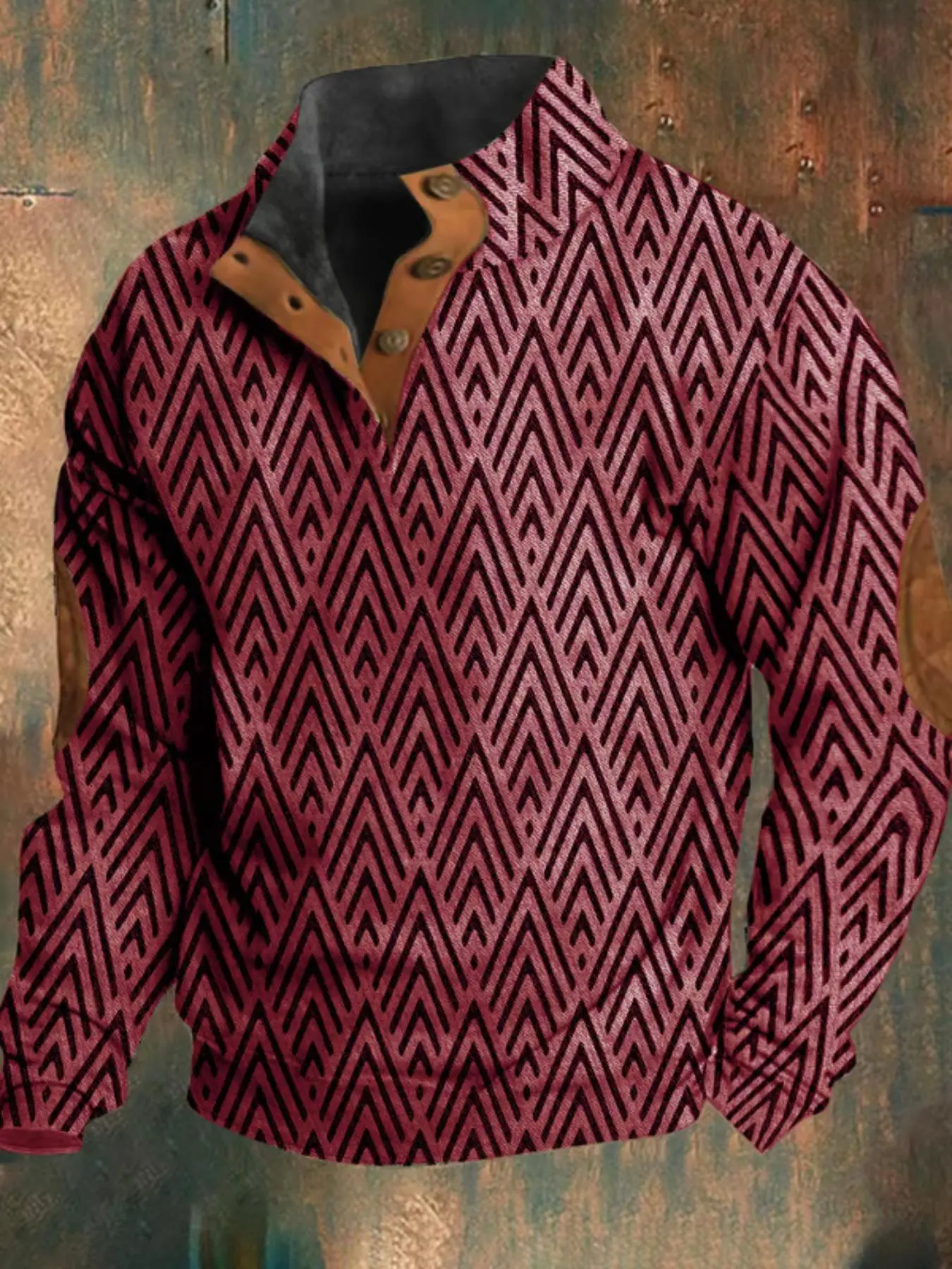 Men's Regular Fit Patchwork Print Half Button Sweatshirt, Casual Long Sleeve Stand Collar Pullover for Spring & Fall, Fashion Men's Top for Daily Wear