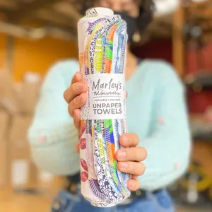 Marley's Monsters UNpaper Towels: Marley's Favorites! 12 count Roll - Reusable Cotton Flannel Paper Towels Alternative to Disposable Napkins