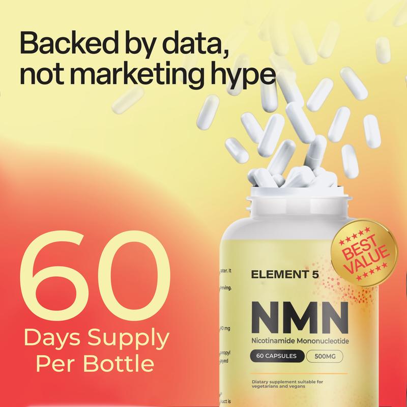 Element 5 NMN – 60 x 500mg Capsules – >99% Pure Nicotinamide Mononucleotide (NMN)