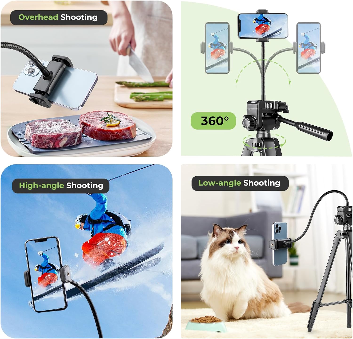 Phone Tripod, 82" Tripod for iPhone with Flexible Gooseneck, Wireless Remote and Phone Holder, Extendable Cell Phone&Camera Tripod Stand for Selfies/Video Recording/Live Streaming/Vlogging