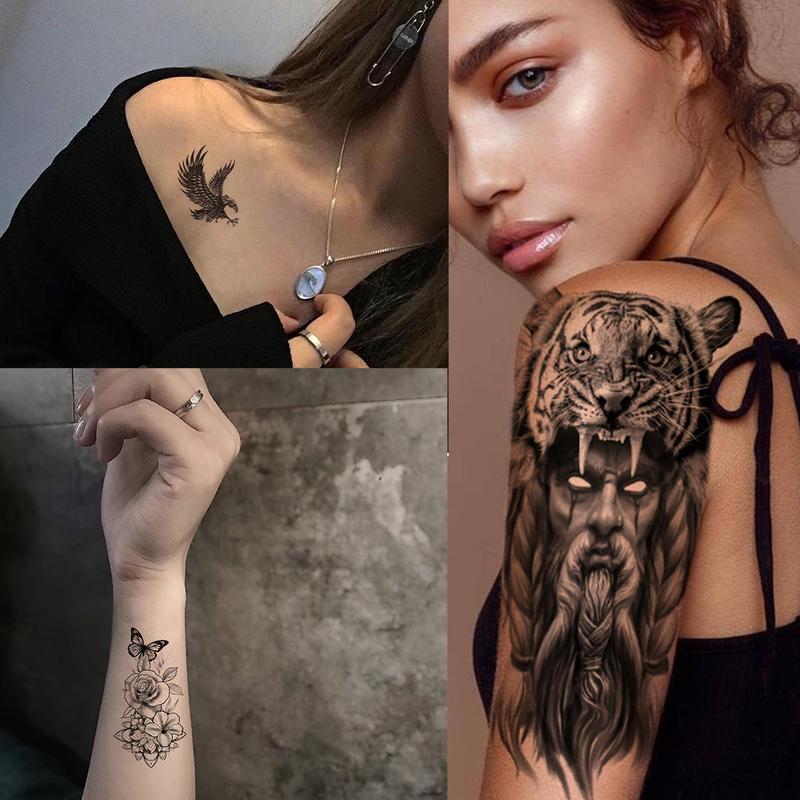 36 Sheets Temporary Tattoos Stickers, 12 Sheets Fake Body Arm Chest Shoulder Tattoos for Men or Women with 24 Sheets Tiny Black Durable Kit sticker tattoo sleeve rising sun tattoo