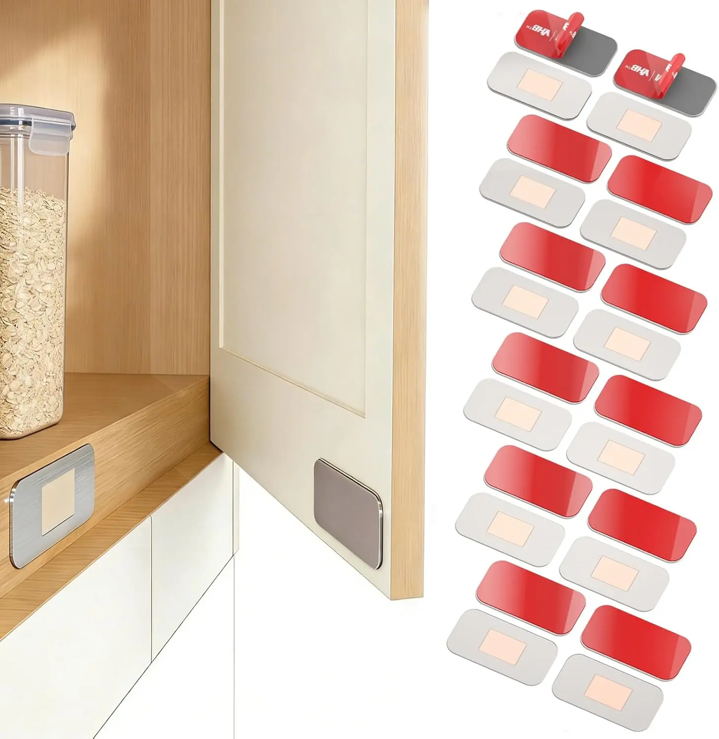 12-Pack Ultra-Thin Metal Magnetic Cabinet Door Catches, No-Drill Installation with Double Sided Tape, Stainless Steel Latch for Drawers, Anti-Demagnetization, Manufacturer Warranty Included, Ideal for Renters & Homeowners