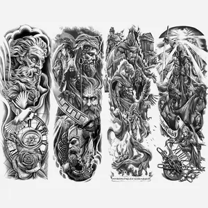 4-Piece Greek Mythology & Pirate Temporary Tattoos, Waterproof Realistic Full Arm Sleeves, Long-Lasting Body Art Stickers for Men & Women