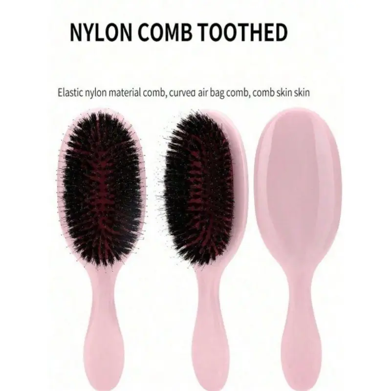 Oval Boar Bristle & Mixed Nylon Bristle Hair Brush Detangler - Paddlebrush for All Hair Types, Gentle Detangling, Scalp Massaging, Shine Enhancing & Smoothening Tool, Brush For Thick Hair
