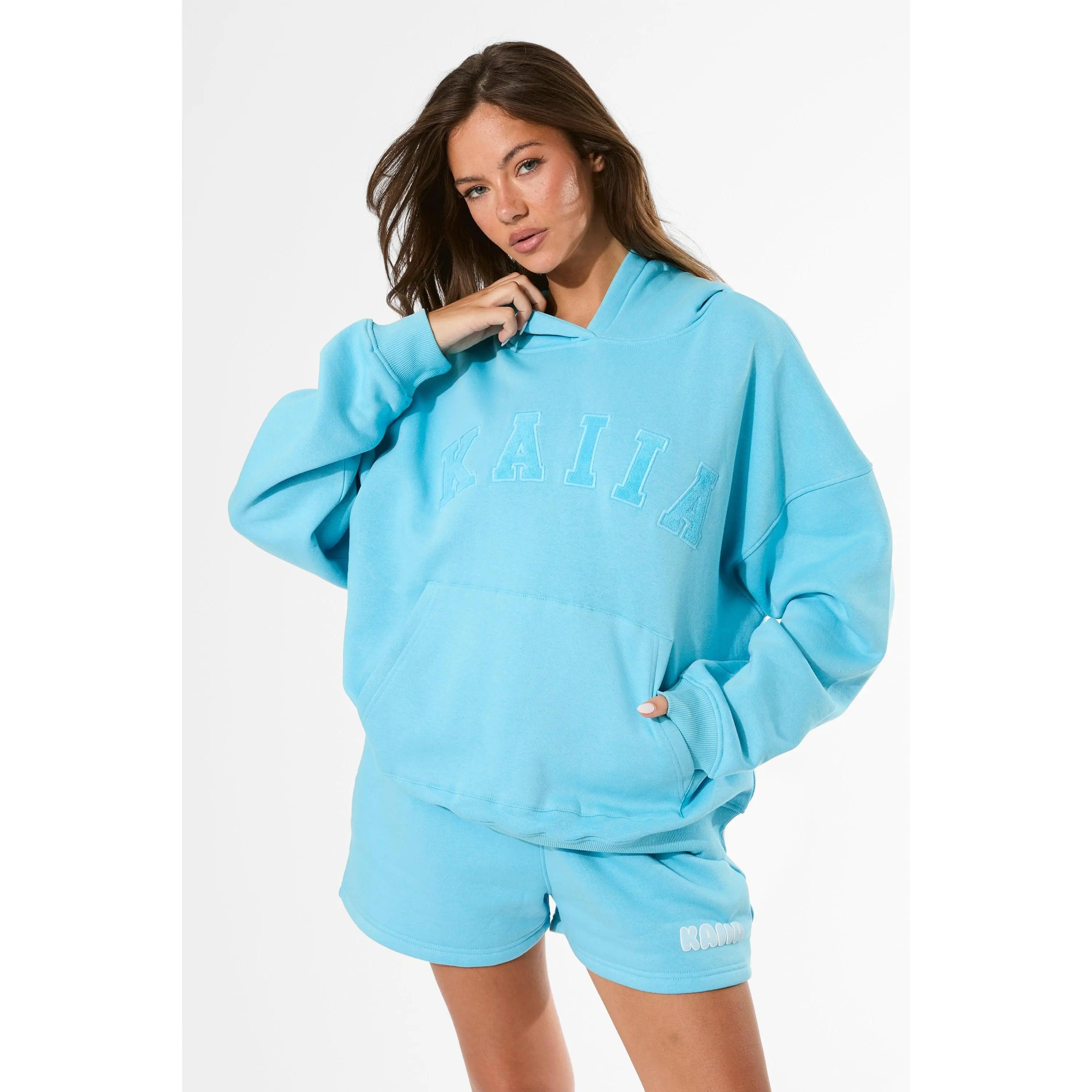 Kaiia Slogan Oversized Hoodie Pool Blue