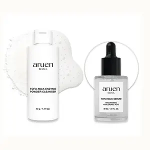 [Aruen Official] Cleanser+Serum Duo - 24hr Fermented Soy Milk with Collagen, Niacinamide & Hyaluronic Acid - Korean Firming & Hydrating Skincare Set for Radiant Skin